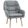 HomCom Fotoliu Modern de Cameră cu Spătar Înalt Dublu Stratificat din Material Textil cu Efect de Piele, Gri