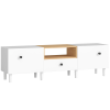 HomCom Mobilier TV până la 70" cu 2 Uși Rabatabile, Sertar și Raft Deschis, din Lemn, 150x35x45 cm, Alb și Lemn