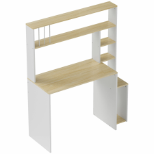 HomCom Számítógépasztal Könyvespolccal és Nyitott Polcokkal, 113x45x138,5 cm, Fehér íróasztal