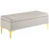 HomCom Tárolós Ottomán Pad, Bársony Éjjeliszekrény Lábakkal és Tárolóhellyel, 120x44x44,5 cm, Világosszürke