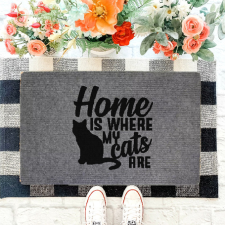  "Home is where my cats are" cica sziluettel lábtörlő szürke háttérrel (60 x 40 x 0,2 cm) lakástextília