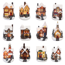 Home Téli LED-es házikó, színes, 12db/display dekorációs kellék