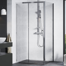 homedepo Mexen Apia 100X90 cm aszimmetrikus szögletes tolóajtós zuhanykabin 5 mm vastag vízlepergető biztonsági üveggel, krómozott elemekkel, 190 cm magas kád, zuhanykabin