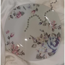  Homefavour szögletes virágos porcelán desszert tányér, 19x19 cm, 1 db tányér és evőeszköz