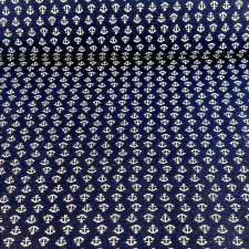 HomeTextiles ANKER, kis horgony mintás kék lakástextil, dekorvászon méteráru