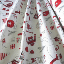 HomeTextiles FROSTY, fehér-piros, lurexes karácsonyi lakástextil dekorációs anyag karácsonyi textilia