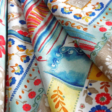 HomeTextiles Meadow kék patchwork mintás lakástextil, dekorvászon méteráru