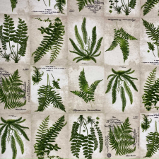 HomeTextiles PÁFRÁNYOK, botanikai mintás loneta dekorvászon méteráru