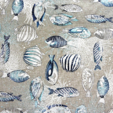 HomeTextiles PECA, halak mintás loneta lakástextil dekorvászon - kék méteráru