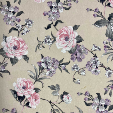 HomeTextiles RAMA, rózsaszín rózsa mintás, világos bézs loneta dekorvászon méteráru