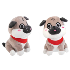 Homyl Plüss kutya, 35 cm, barna-fehér plüss kutya piros nyakörvvel plüssfigura