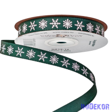  Hópehely mintás ripsz szalag 12mm x 20m - Sötétzöld szalag, masni
