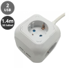  Hosszabbító 4-es elosztóval (4 földelt + 2 USB) fehér - 1.4 m vezetékkel