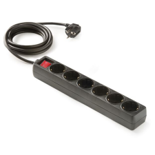  Hosszabbító hatos 1,5 m vez+kapcsoló 16A-250V fekete hosszabbító, elosztó