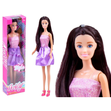 Hosszú fekete hajú anily baba rózsaszín-lila kisruhában (30 cm) baba