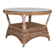 House Nordic Larisa kerti asztal, kubu rattan, üveg, szürke 120x77 cm kerti bútor