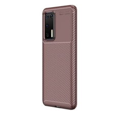 Huawei Huawei P40, Szilikon tok, közepesen ütésálló, légpárnás sarok, karbon minta, barna tok és táska