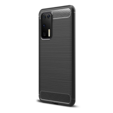 Huawei Huawei P40, Szilikon tok, közepesen ütésálló, szálcsiszolt, karbon minta, fekete tok és táska