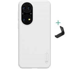 Huawei P50 / P50E, Műanyag hátlap védőtok, stand, Nillkin Super Frosted, fehér tok és táska