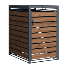  Hulladéktároló kerítés egy kukához csuklós fedéllel ajtóval fa megjelenésű és antracit kerti tárolás