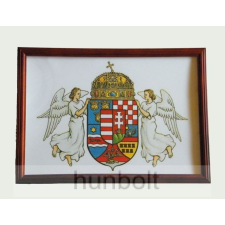 Hunbolt Asztalra tehető és falra akasztható üveglapos fakeretes angyalos címer 21X30 cm ajándéktárgy