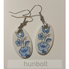 Hunbolt Ovális kék kalocsai mintás fehér porcelán fülbevaló 3,3 x 1,7 cm fülbevaló