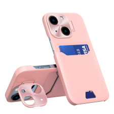 Hurtel Bőr állvány tok iPhone 14 Plus kártya tárca tok állvány rózsaszín tok és táska