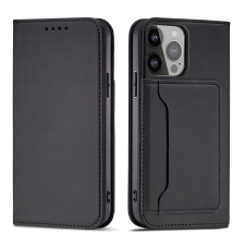 Hurtel Mágneses kártyatartós tok iPhone 14 flip cover pénztárca állvány fekete tok és táska