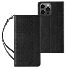 Hurtel Mágneses tok pánttal iPhone 13 Pro Max tok pénztárca + Mini nyaklánc medál fekete tok és táska