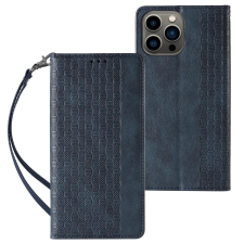 Hurtel Magnet Strap Case iPhone 14 Pro Flip Wallet Mini Lanyard Stand kék tok és táska