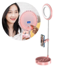 Hurtel Telefon állvány élő streaming YouTube TikTok Instagram videó felvétel készlet LED szelfi selfie gyűrű fény villog pink (rózsaszín 1TMJ) tok és táska