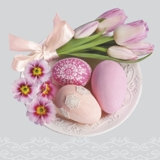 Húsvét Pink Tulips and Primroses szalvéta 20 db-os 33x33 cm party kellék