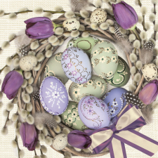 Húsvét Violet Tulips Wreath szalvéta 20 db-os 33x33 cm party kellék