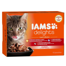  Iams Cat Delights LAND IN GRAVY multipack, többféle íz, ízletes szószban 12x85g macskaeledel