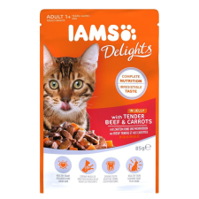 IAMS Cat Delights Marhahús és répa falatok, zamatos aszpikban nedves macskatáp 85g macskaeledel