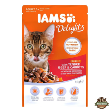IAMS Cat Delights Marhahús és répa falatok, zamatos aszpikban nedves macskatáp 85g macskaeledel