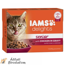 IAMS Cat Delights Senior csirke falatkák ízletes szószban, multipack 12x85g macskaeledel