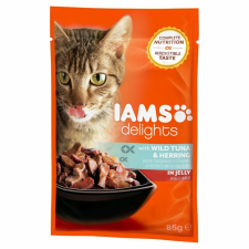 IAMS Cat Delights Tonhal És Hering Aszpikban nedves macskatáp 85g macskaeledel
