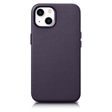 Icarer Case Leather valódi bőr tok iPhone 14 Plushoz sötétlila (MagSafe kompatibilis) tok és táska