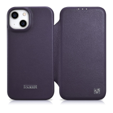 Icarer CE Prémium bőr fóliatok iPhone 14 Plus Flip mágneses MagSafe bőr tok Sötétlila (WMI14220715-DP) tok és táska