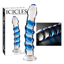Icicles No. 5 - spirális üveg dildó (áttetsző-kék) anál