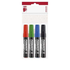 ICO Alkoholos marker készlet, 1-4 mm, vágott, ICO "Permanent 12", 4 különböző szín filctoll, marker