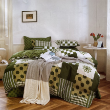 idealisotthon Zöld pöttyös virágos 6 részes kétoldalas ágyneműhuzat lakástextília