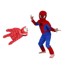 IdeallStore Set Pókember gyerek jelmez, S méret, piros, 100-110 cm és kesztyű jelmez