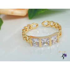  Ilang  antiallergén nyitott gyűrű 3 cirkóniakővel állítható méretű 18K - fehér gyűrű