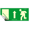 . Információs matrica, 25x11,5 cm, fluoreszkáló, utánvilágítós, "Menekülési irány fel, lépcső balra"