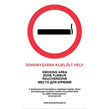 . Információs matrica, 4 nyelven, "Dohányzásra kijelölt hely" munkaruha