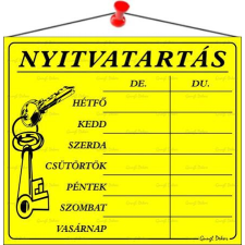 . Információs tábla, 20x17,5 cm, &quot;Nyitvatartás&quot;, sárga információs tábla, állvány