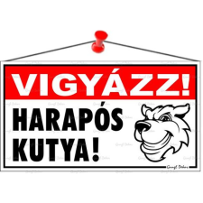 . Információs tábla, 22,5x12,5 cm,  Vigyázz! Harapós kutya! információs címke