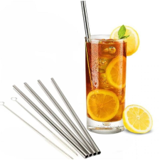 Inox szívószálkészlet 4+1 darab 23cm (1.2mm) konyhai eszköz